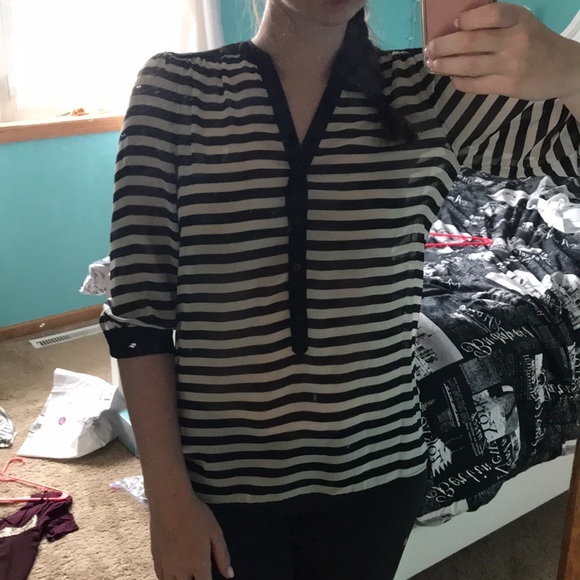 Black and white striped button down blouse - Picture 4 of 5